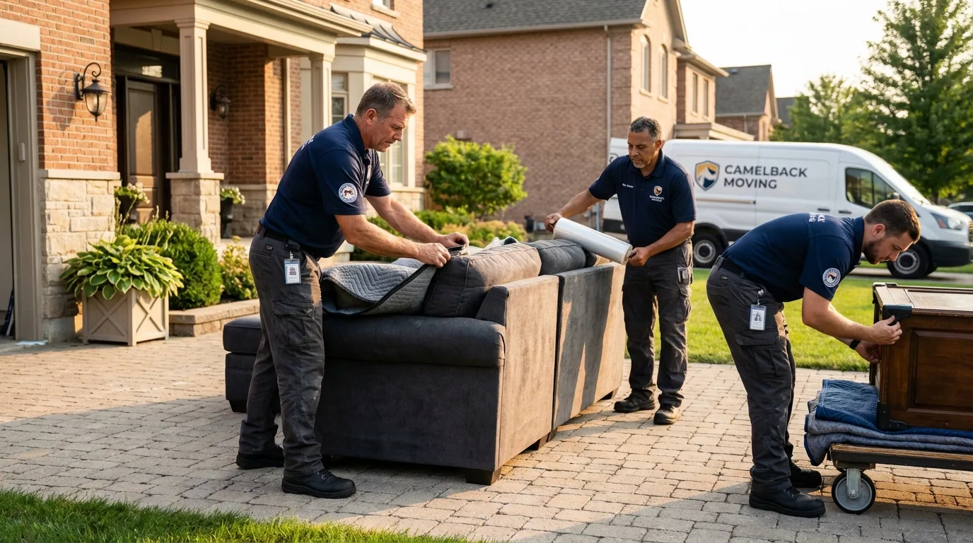 Large estate moving crew wrapping furniture in Hasbrouck Heights, NJ