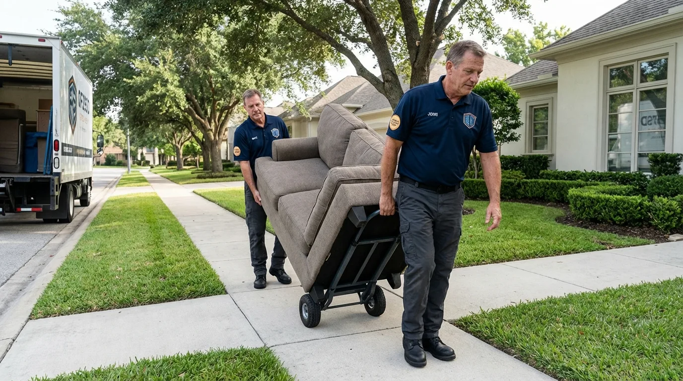 Local residential moving crew loading furniture in Hasbrouck Heights, NJ
